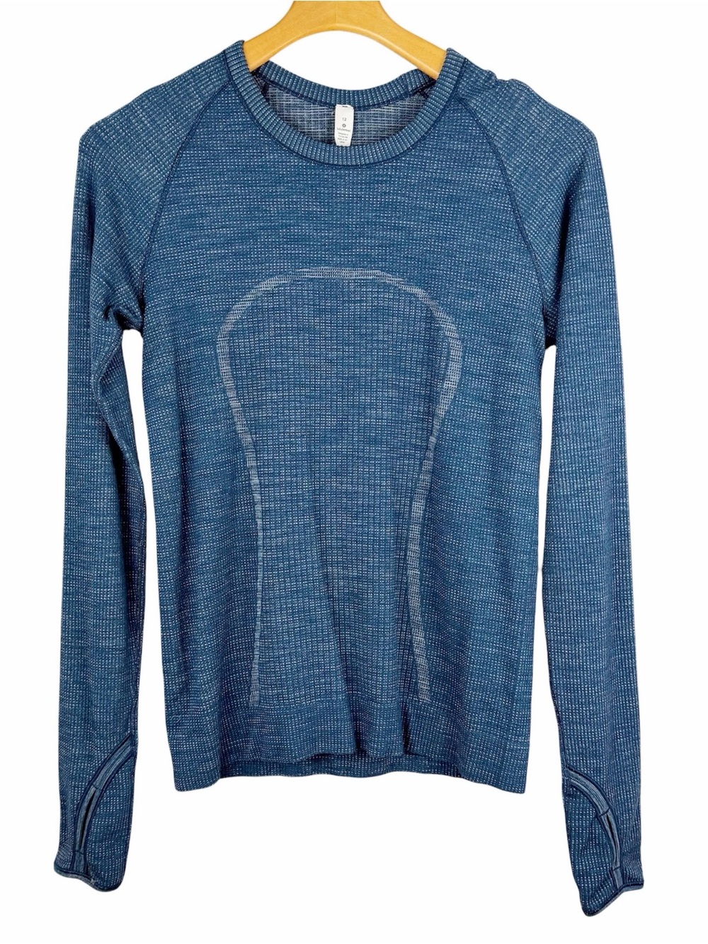 Lululemon Swiftly Tech Shirt Blue Long Sleeve Thumb Holes Size 12